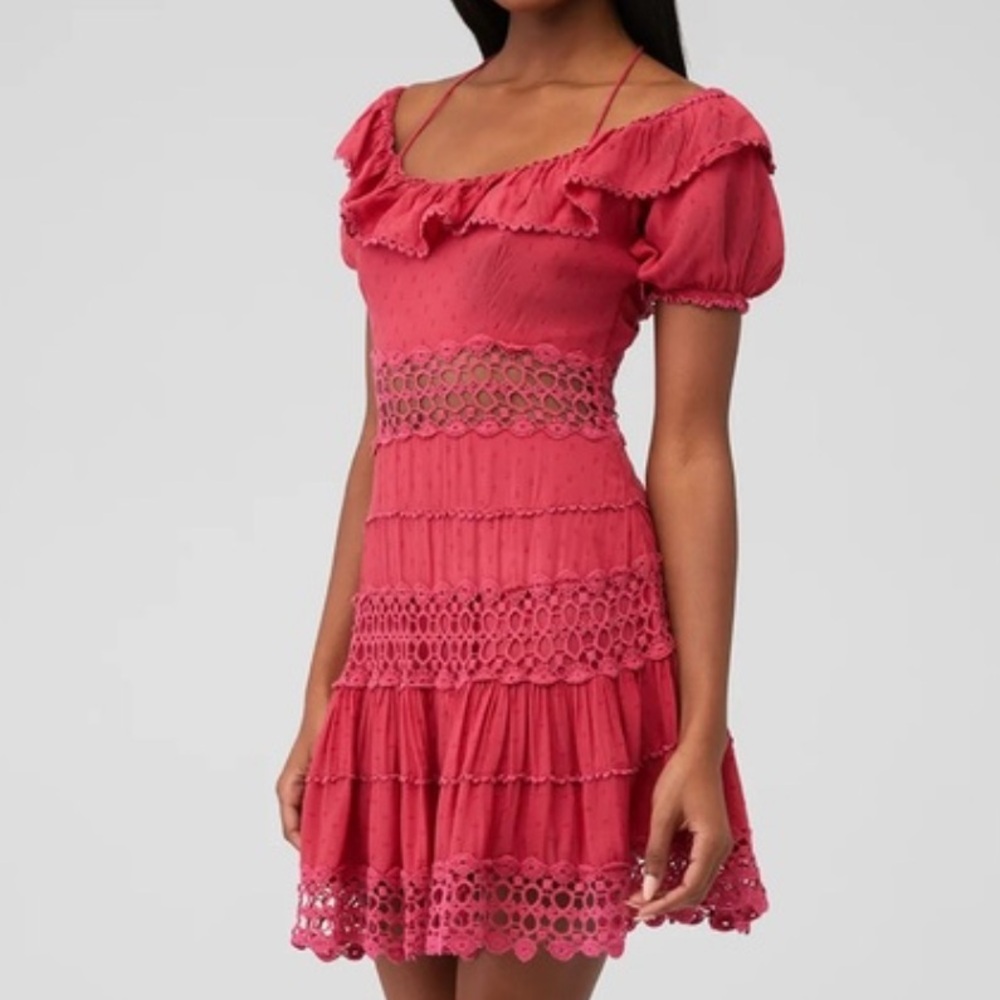 Free People Cruel Intentions Mini Dress Ruffle Boho Beach Vacation Pink Sz 8/M